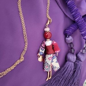 Christmas idea handmade doll necklace, Kimono cherry
